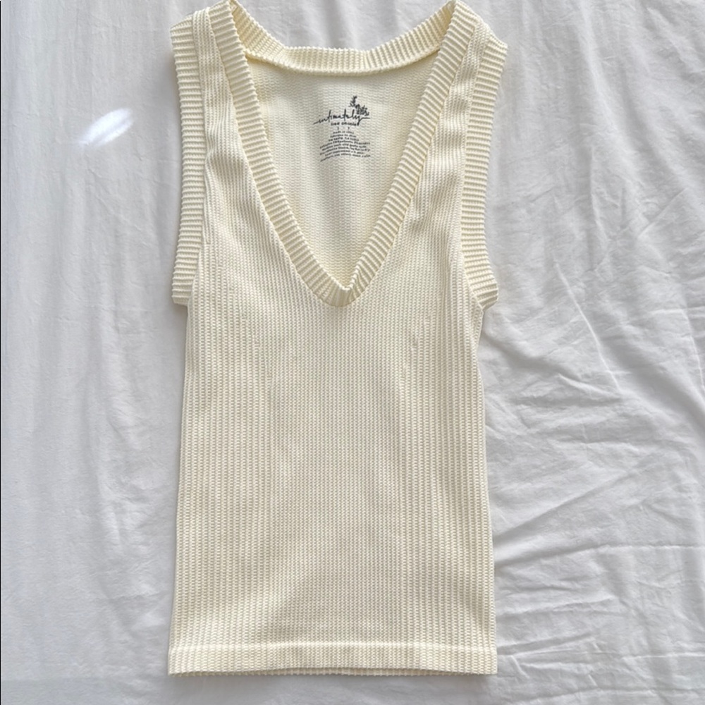 Free People Cream Ribbed Tank Top